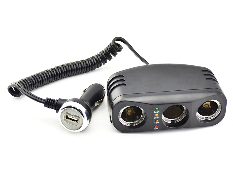 Разветвитель прикуривателя DolleX PR-6121 на 3 гнезда + 2 USB (1000 mA)