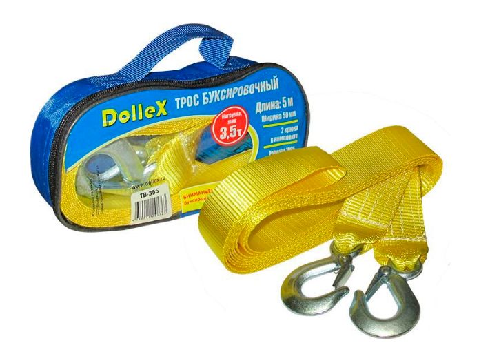 Трос буксировочный Dollex TB-355 (3,5 т) (5 м) 2 крюка, полиэстер, в сумке