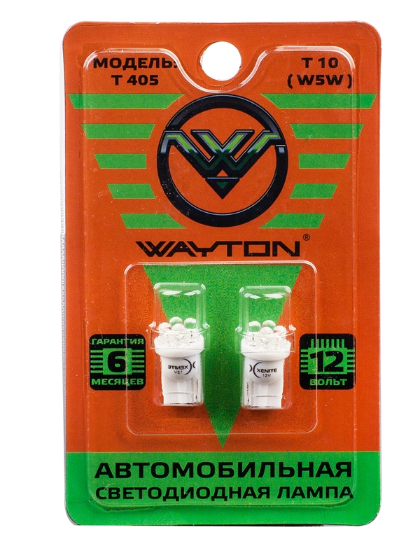 Светодиод без цоколя WAYTON T10 W5W T405 4SMD, 20Lm 12V, 2шт